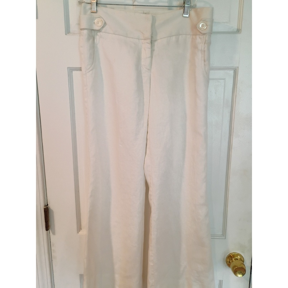 Liquid Womens White Wide Leg Trousers Button Waist Linen Look Pants Size 4